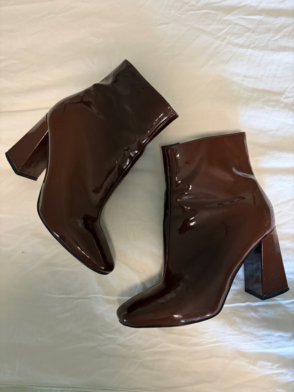 Boohoo Patent Leather Brown Ankle Boots - Women